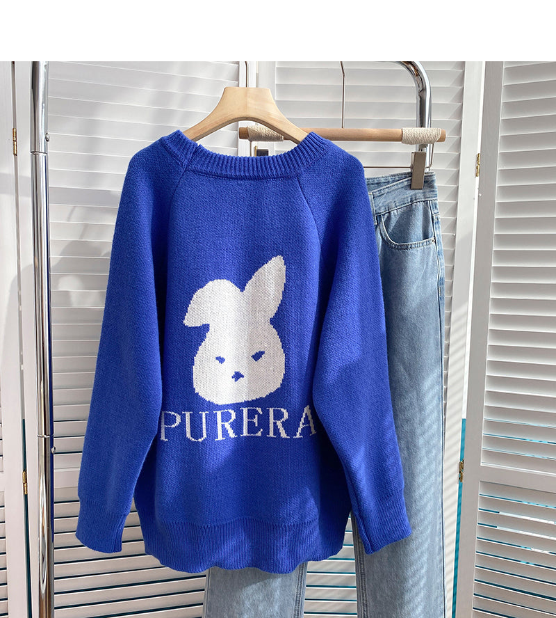 Lazy Langarm-Pullover aus Buchstaben-Jacquard 6189