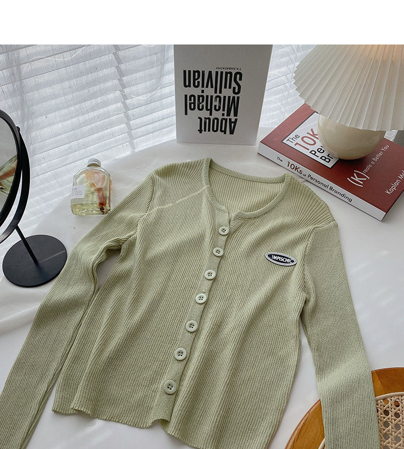 Knitwear long sleeve thin round neck single breasted cardigan  6530