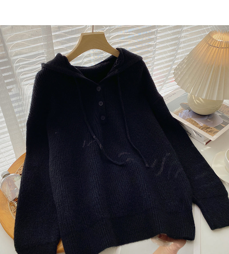 Design feel loose drawstring hooded long sleeve top  5980