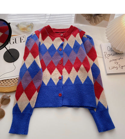 Lingge Kontrastfarbe süßer Retro-Langarmpullover 6206