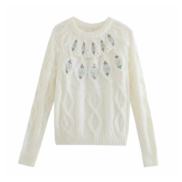 Pull col rond coupe slim en maille torsadée 7389