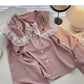 Korean girls' sense of foreign style lace doll neck top  6265