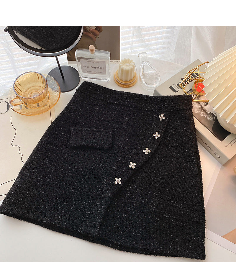 Design sense irregular diamond inlaid decorative high waist A-shaped skirt  5599