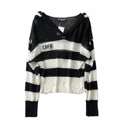 Kapuzenpullover 7280 im Hongkong-Stil mit ausgehöhlten Vintage-Streifen