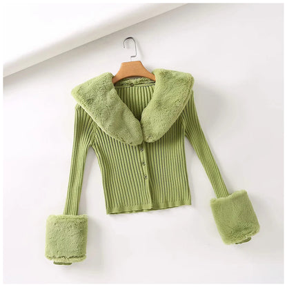 Minority Spice Girl T-shirt detachable Plush long sleeve wool collar slim fit  7153