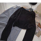 Lässiges einfarbiges kurzes Pullover Langarm T-Shirt 6504