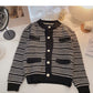 Design sense Vintage pearl button stripe long sleeve slim loose top  5873