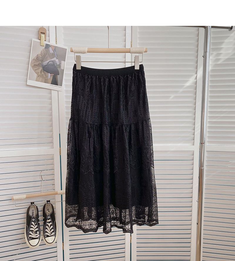 Slim and fairy, versatile, elastic waist, medium and long skirt  5797