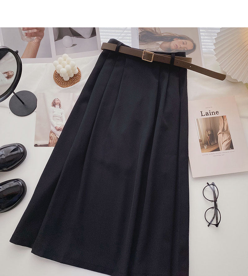 Hong Kong style fashion slim A-shaped high waist leisure skirt with belt  5758