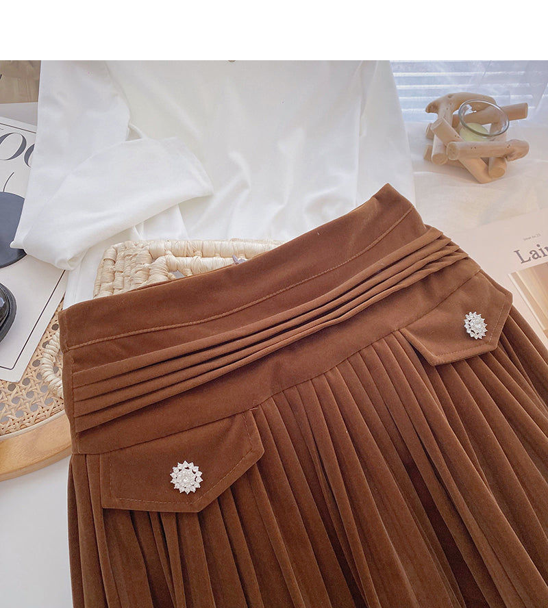 New Korean high waist slim, niche design, pressure pleated skirt  5395