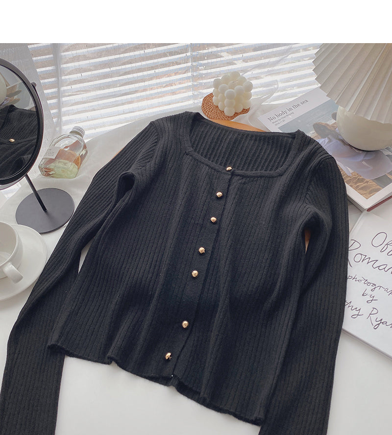 Long sleeve Pullover small square neck sweater  6636