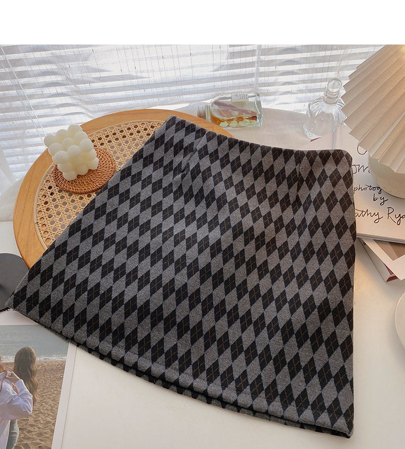 Retro-Mode-Color-Blocking-Gitter dünner A-Wort-Rock mit hoher Taille 5463