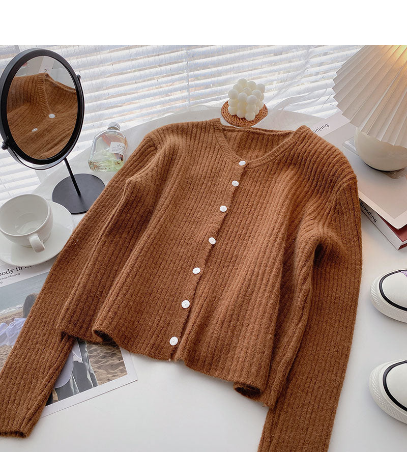 Cardigan à manches longues et col en V pour femme, tricot décontracté et polyvalent, 6554