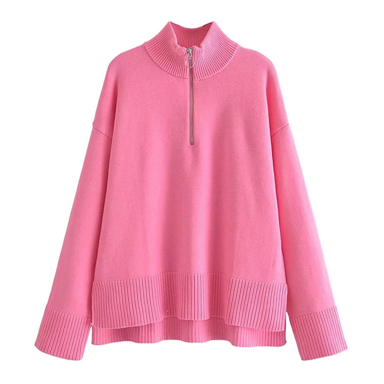 Einfacher und vielseitiger Pullover mit Stehkragen und Reißverschluss 7515