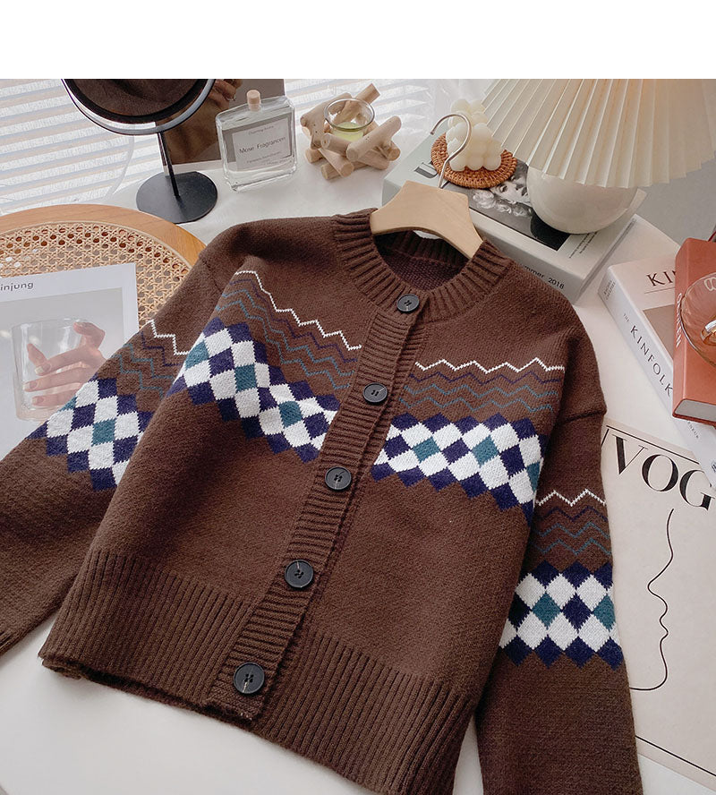 Lazy Style Retro Mode Kontrastfarbe Langarm Top mit Rundhalsausschnitt 6137