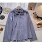 Casual foreign style gentle solid color versatile lace up single breasted top  6351