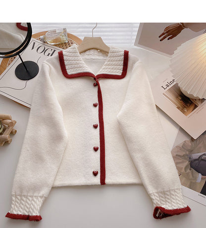 Slim Lapel contrast long sleeve cardigan top fashion  6208