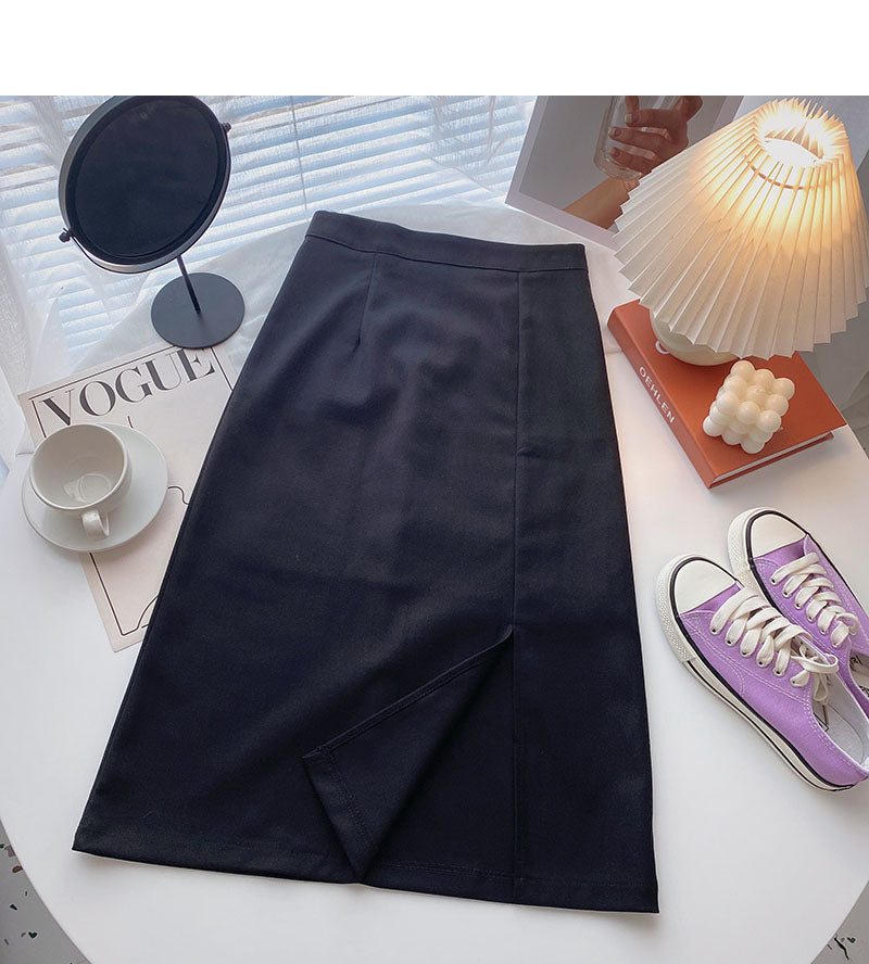 Retro split mid length slim A-line skirt  5703