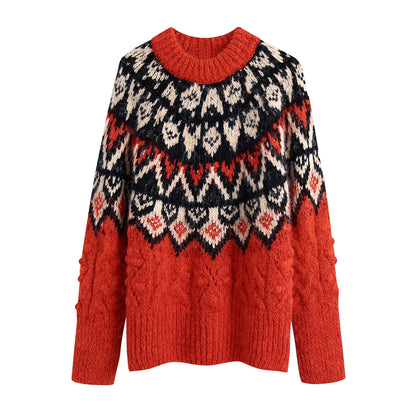Lazy Wind Pullover Jacquard-Wollkugelpullover Pullover 7475