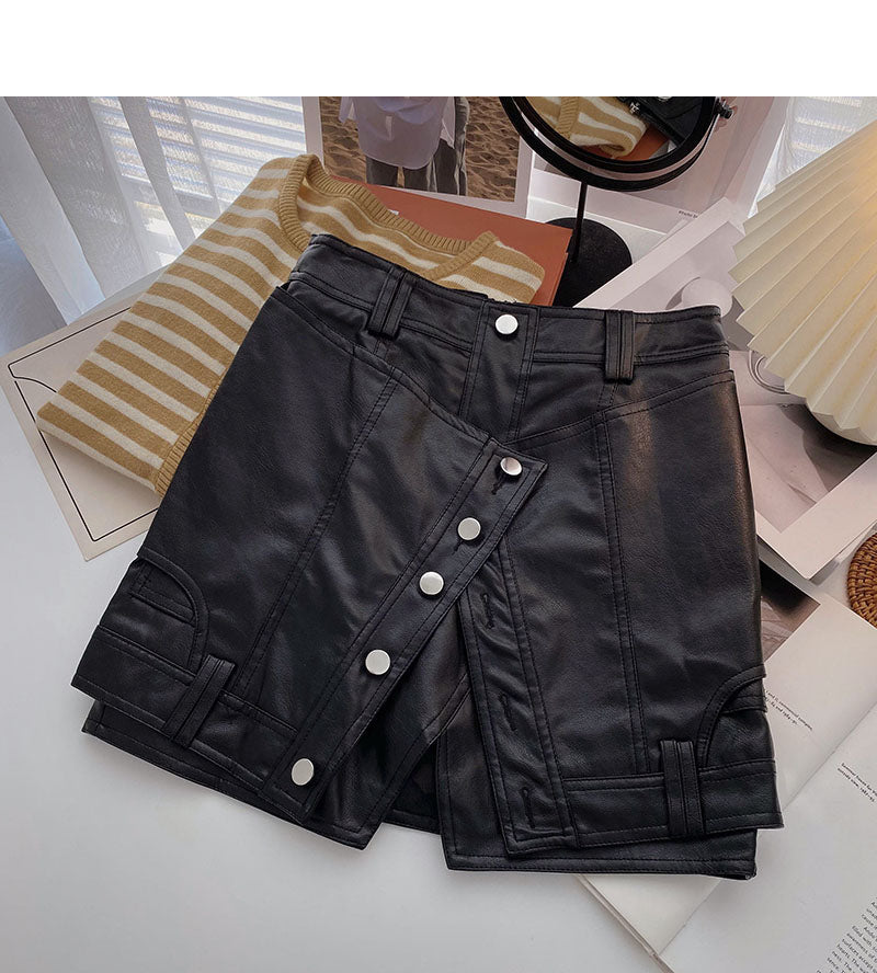 Irregular design single breasted high waist A-line skirt  5451