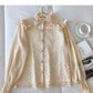 Round neck single breasted chiffon blouse with fungus edge  6258
