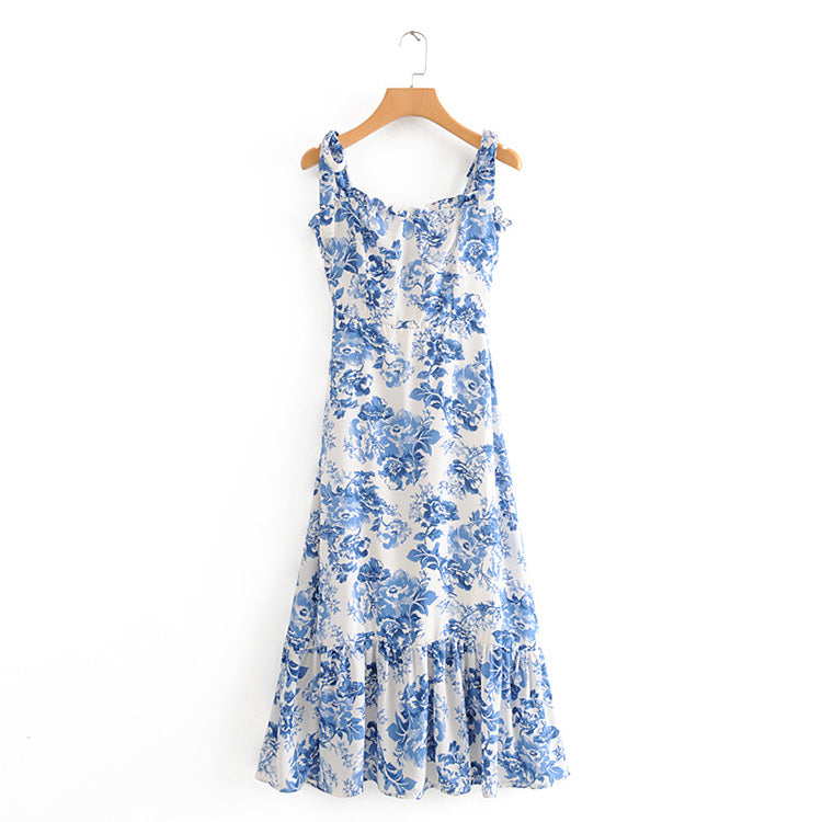 Retro fake slim French court Printed Dress  7036