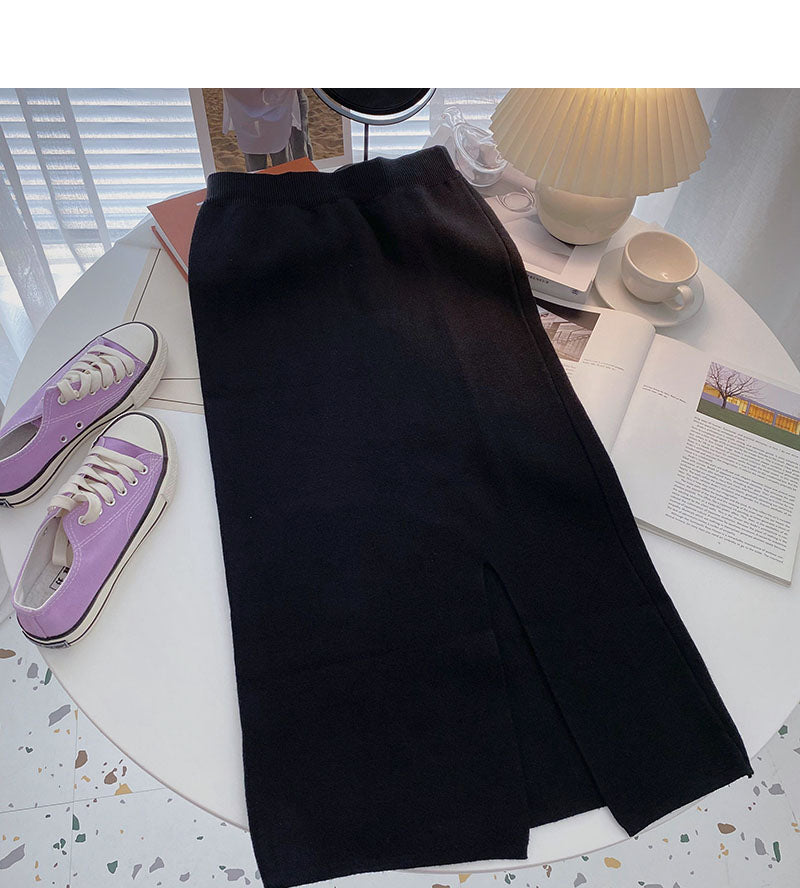 Jupe taille haute fendue en forme de A au tempérament doux 5766