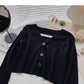 Long sleeve V-neck short T-shirt solid small coat  6442