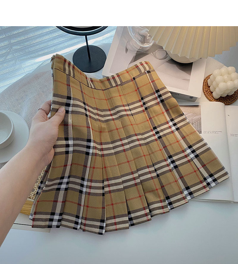 Jupe plissée à carreaux pour femme, taille haute, coupe trapèze, 5435
