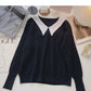 Design Sense Strickwaren Vintage Langarm Pullover Revers Top 6660