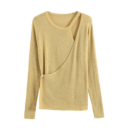 Chemise en tricot irrégulier pour femme, coupe slim, couleur pure, automne 7267