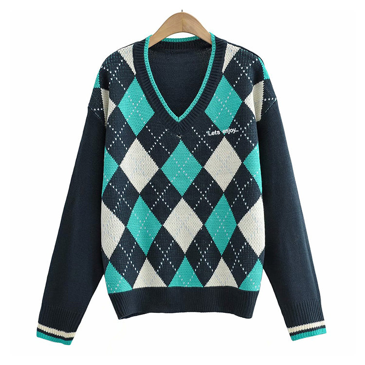American Vintage Pullover mit V-Ausschnitt und Rautenmuster 7297