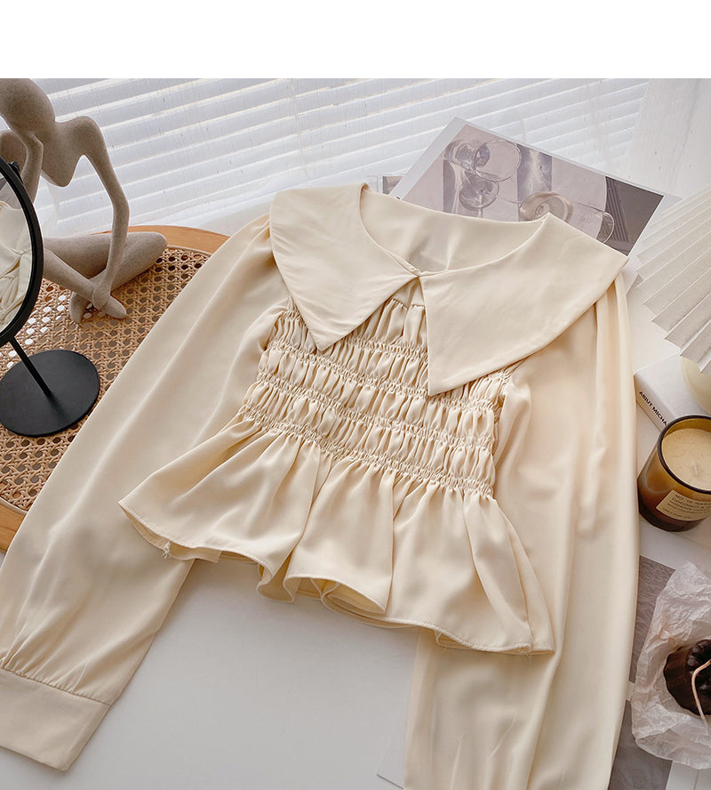 Baby collar design shirt Vintage French long sleeve top  6377