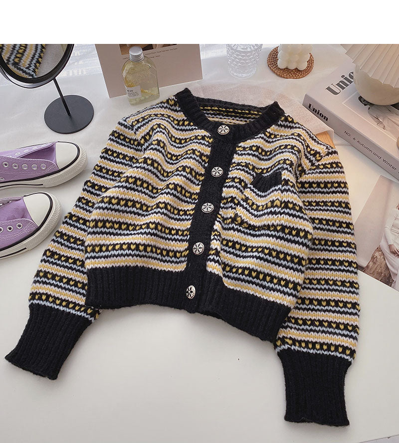 Niche fashion retro contrast striped long sleeved top  5883