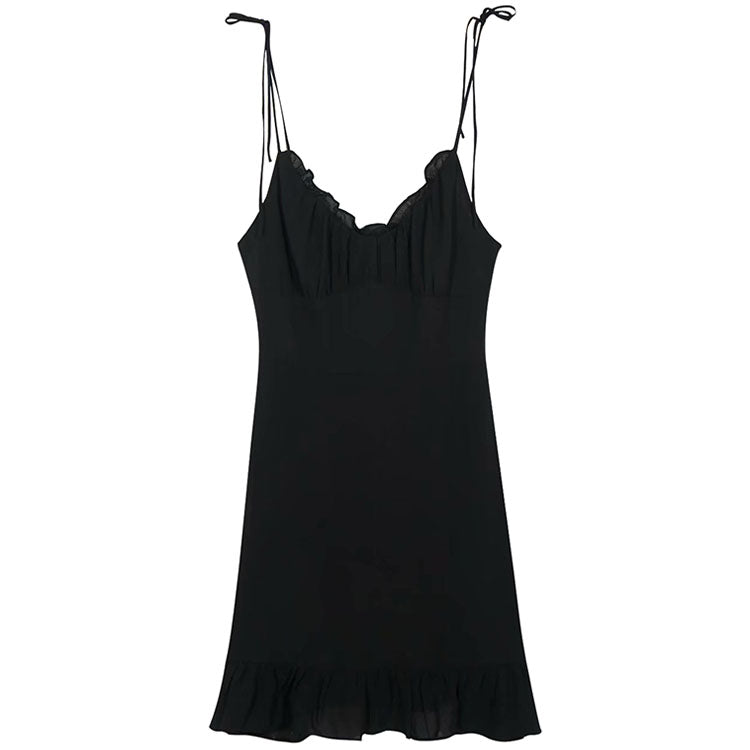 Neckline short large leak back waist strap dress  7085