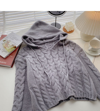 Kapuzenpullover im Nischendesign mit langen Ärmeln und kurzem Strickoberteil 5854