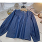 Design stitching long sleeve crew neck loose top  6313