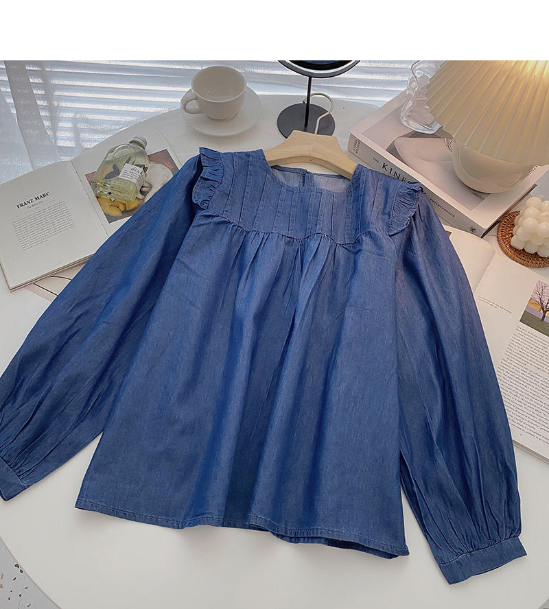 Design stitching long sleeve crew neck loose top  6313