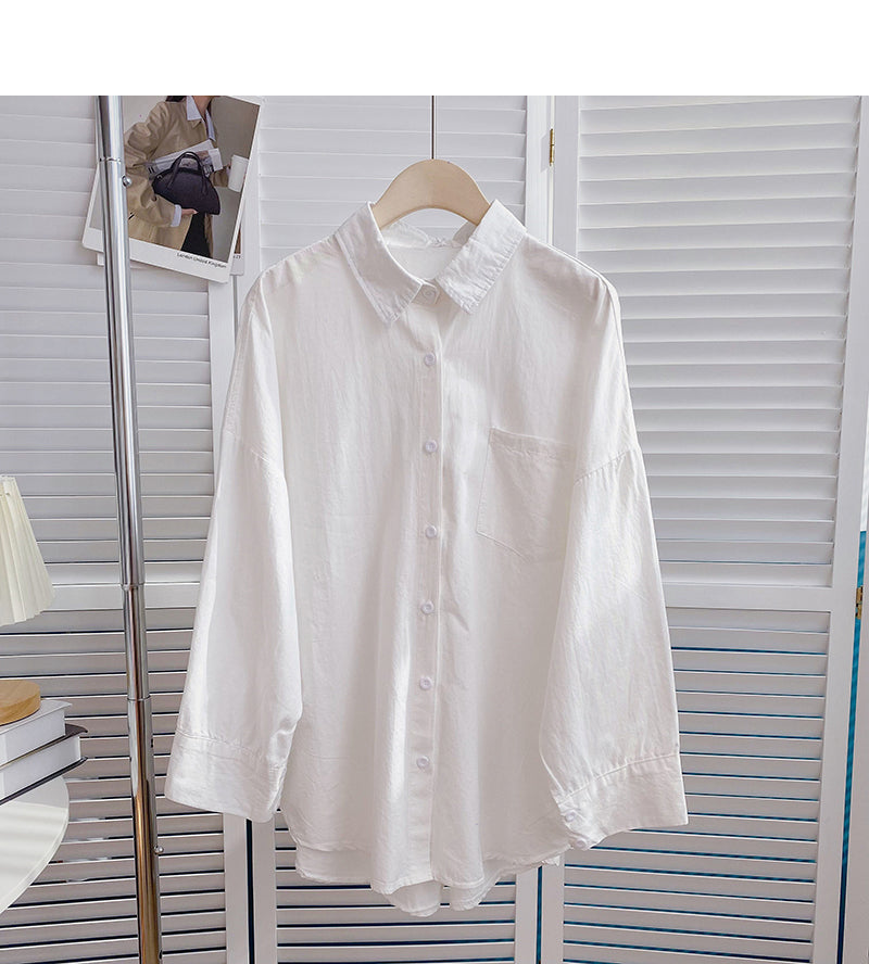 Long sleeve solid color shirt casual loose cardigan top  6426