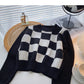 Hong Kong style retro chessboard plaid sweater  5925