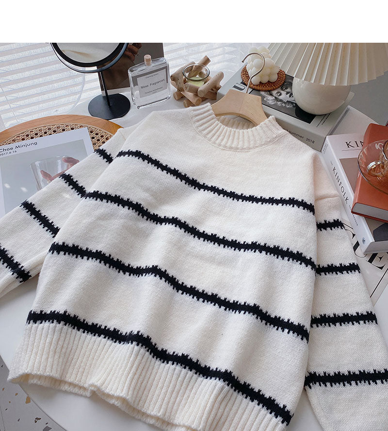 Hong Kong Style Vintage stripe slim long sleeve top  6028