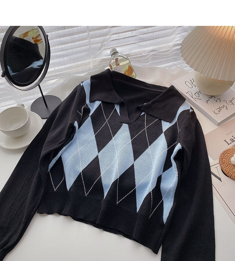 College style long sleeve top short sweater  6545