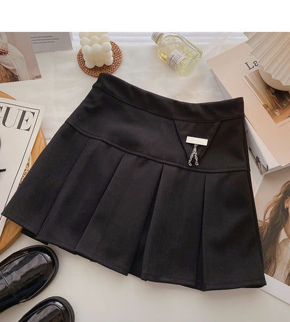 Solid pleated skirt Korean version age reducing college style versatile skirt  5460