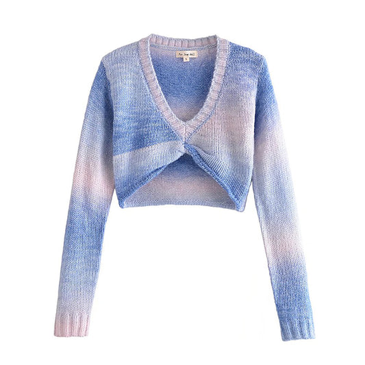Pull à nombril exposé à motif croisé changeant de couleur 7422