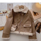 Plush coat fashion retro loose long sleeved PU leather clothes delivery bag  6220