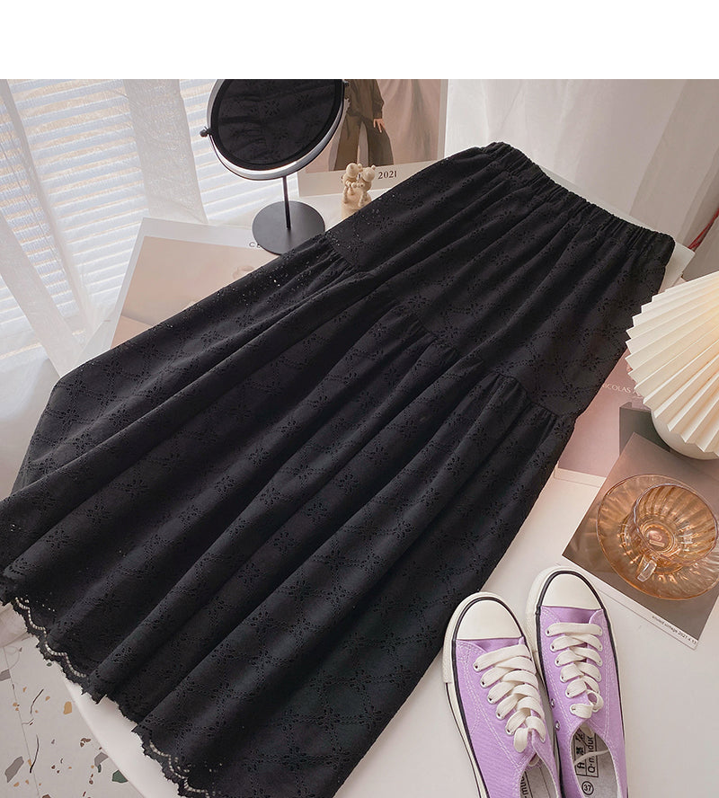 Korean version slim sweet hollowed out floral A-line skirt  5818
