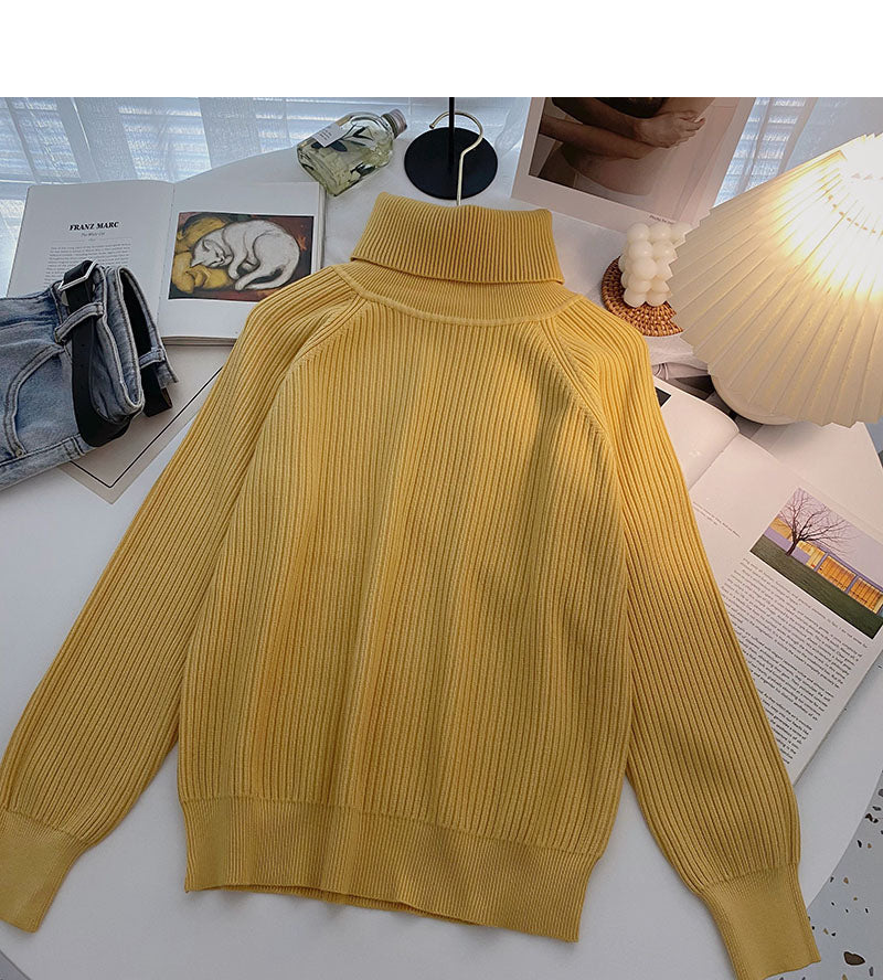 Strickpullover Damen Retro Einfach Stehkragen Pullover Langarm Top 6662