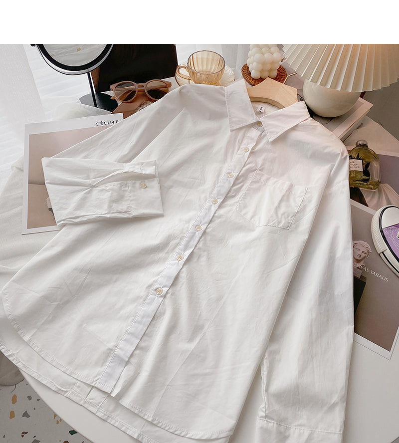 Solid color simple loose single breasted Lapel cardigan top  6380