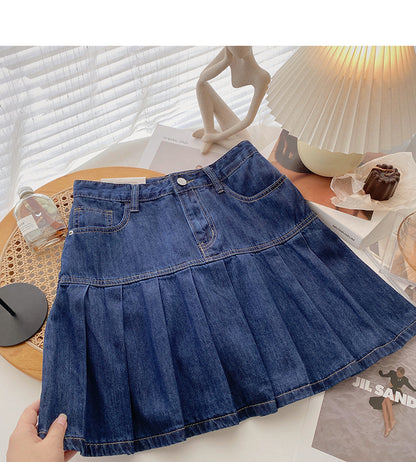 Jupe plissée taille haute en denim coupe A avec jupe fine 5623