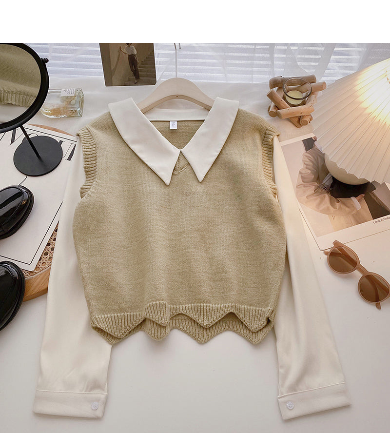Long sleeve stitching design sense sweater soft top  6607